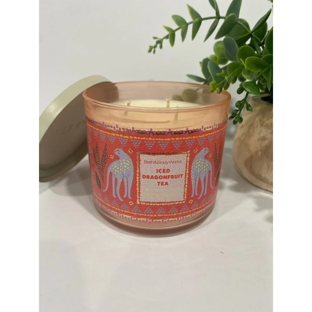 Bath & Body Works White Barn “Iced Dragonfruit Tea” New 3 Wick Candle